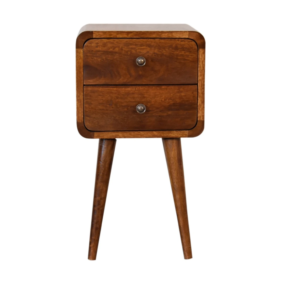 Artisan Furniture Artisan Solid Mango Wood Mini Chestnut Bedside Table With Curved Edges For Small Spaces - Bedside Table