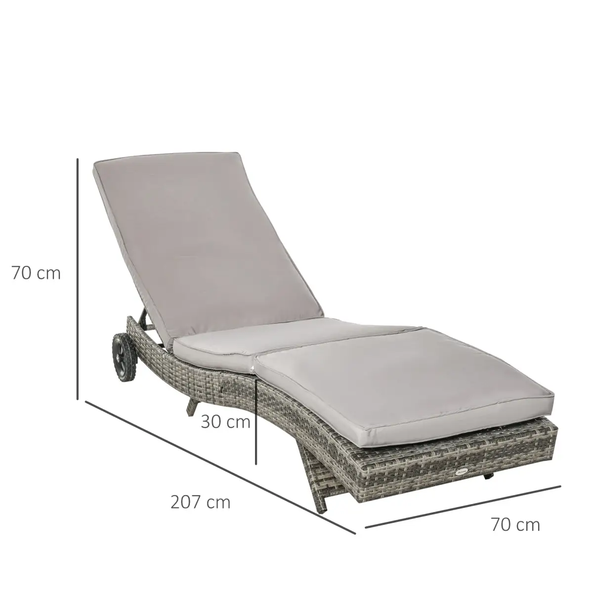 Outsunny Outsunny Outdoor Reclining Lounge Chair, PE Wicker, Rolling Wheels, Grey - Sun Lounger