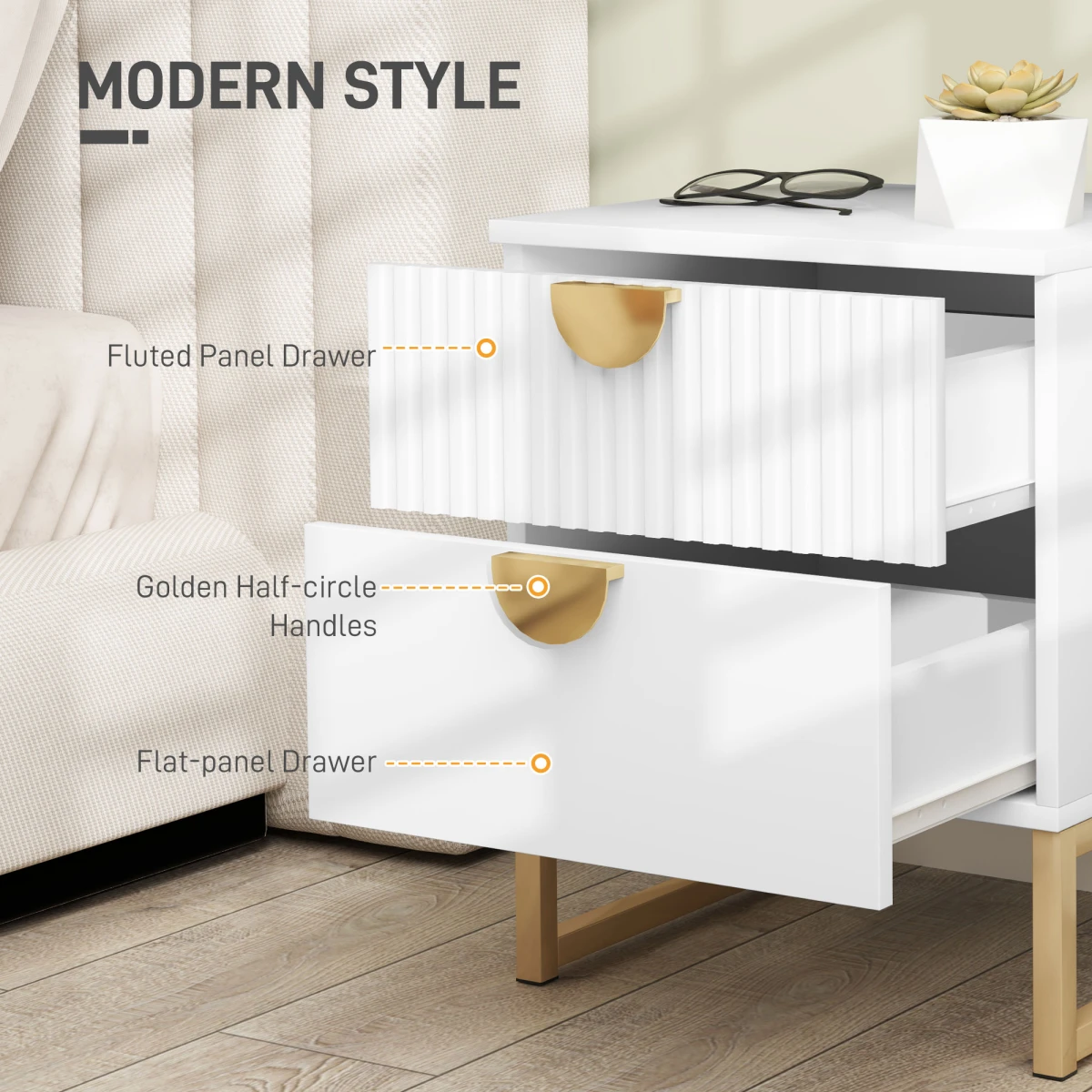 HOMCOM Bedside Table 60x40x50cm Anti Tip Bedroom by HOMCOM