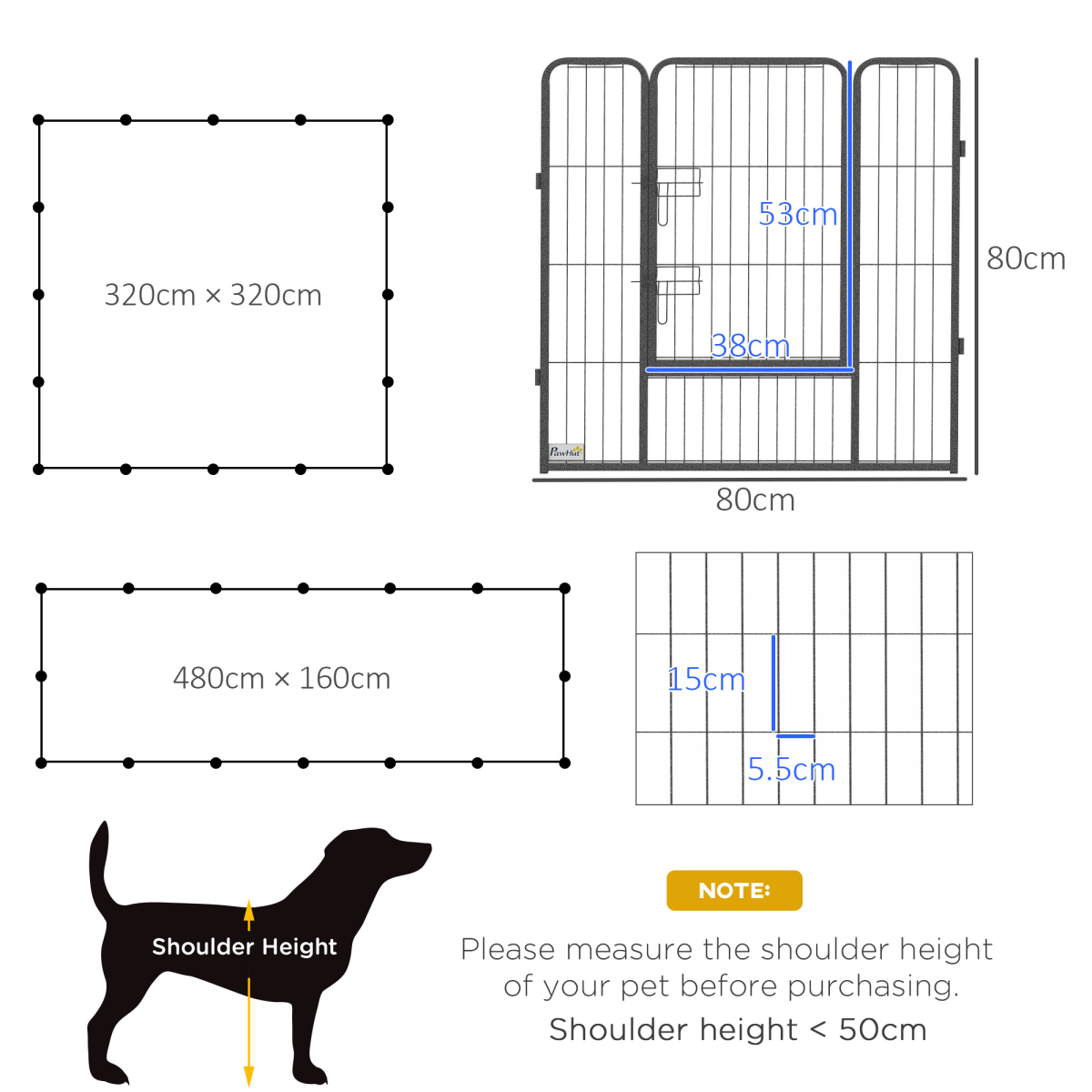 16 Panels Heavy Duty Puppy Play Pen for Small, Medium Dogs 80Hcm - from PawHut