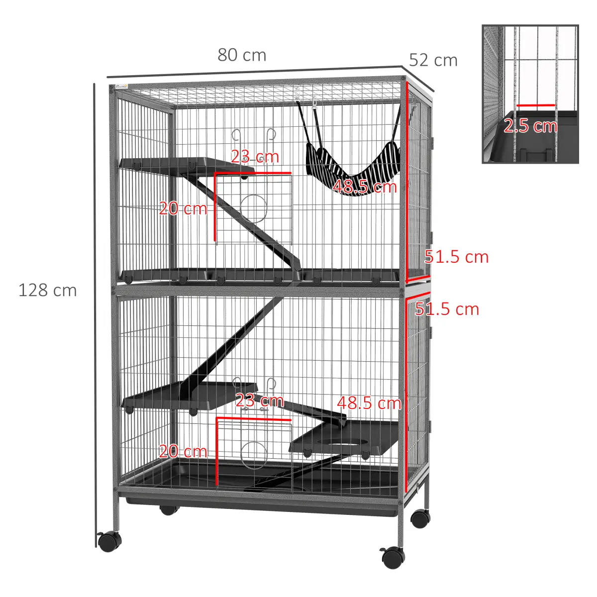 PawHut PawHut Small Animal Cages for Chinchilla Ferret Kitten on Wheels W/ Hammock Tray - Pet Cage