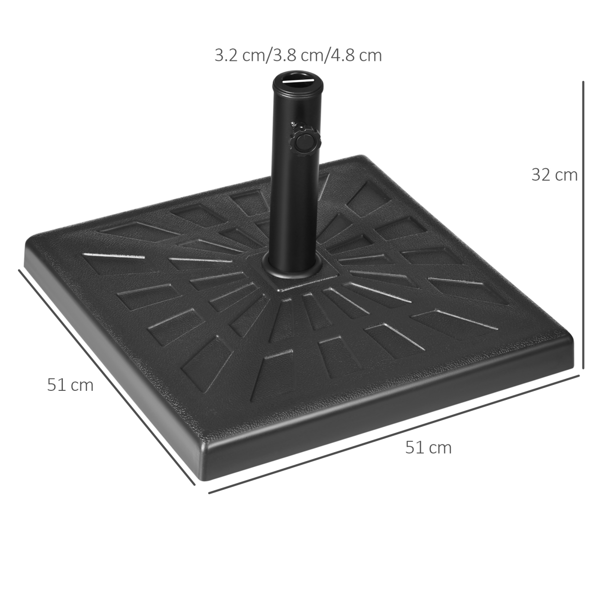 Outsunny Outsunny 19kg Square Resin Garden Parasol Base for Poles of 32mm, 38mm, 48mm - Parasol