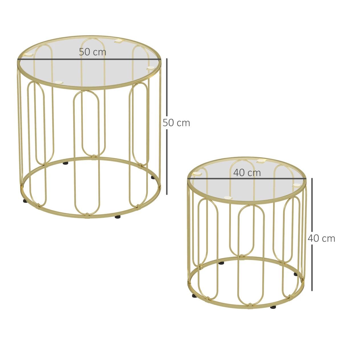 HOMCOM Nesting Coffee Tables Glass Top Gold Home by HOMCOM