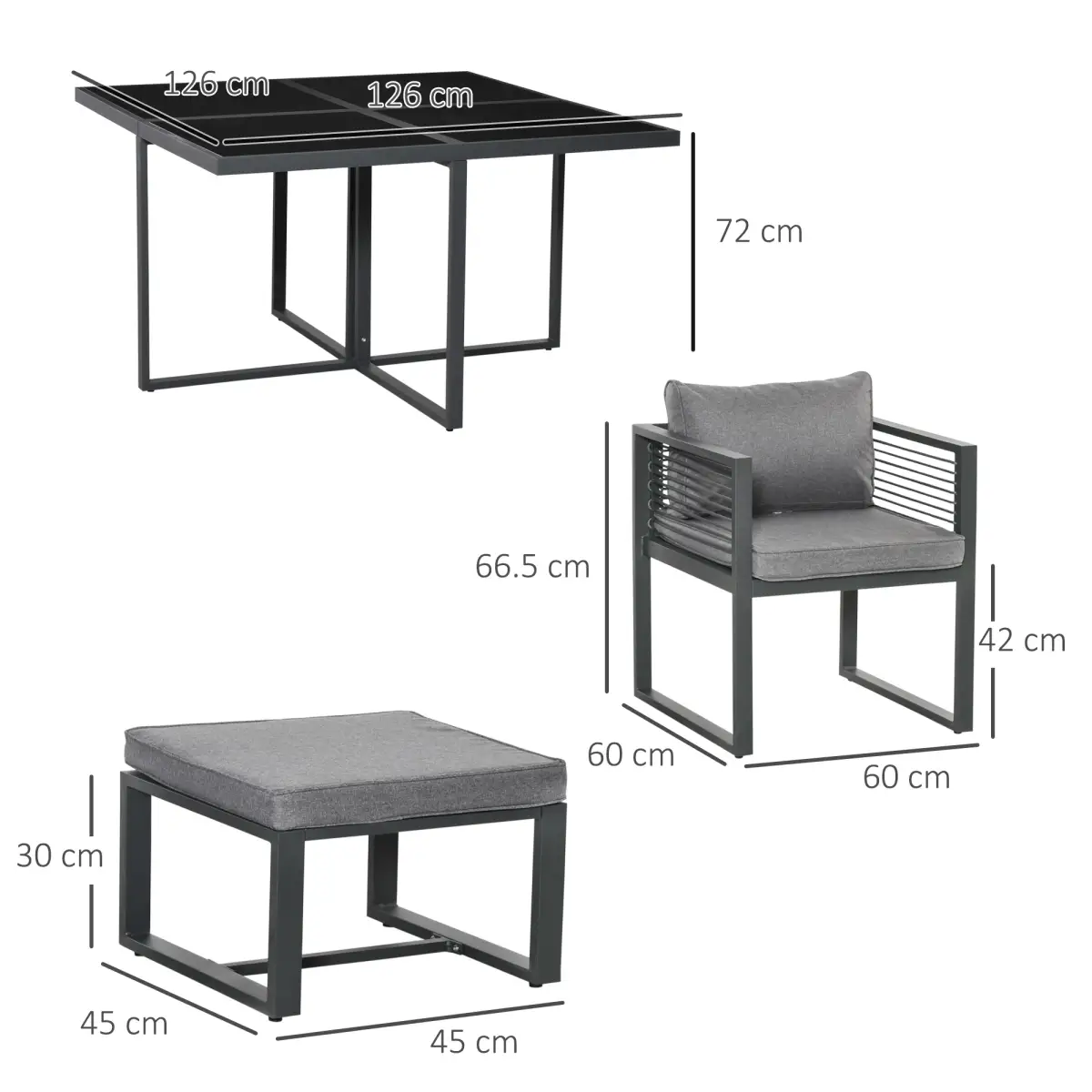 Outsunny 8 Seater Dining Cube Set Dining Table, 4 Chairs & 4 Footstools & Cushion, Grey - Garden Set