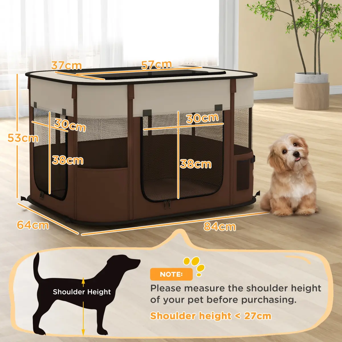 PawHut PawHut Portable Dog Pen for Puppies, Rabbits, Kittens, Guinea Pigs - Brown - Pet Playpen
