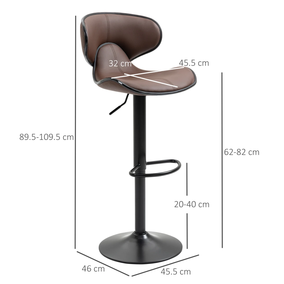 Premium Barstools 89.5-109.5cm Gas Lift Pair by HOMCOM