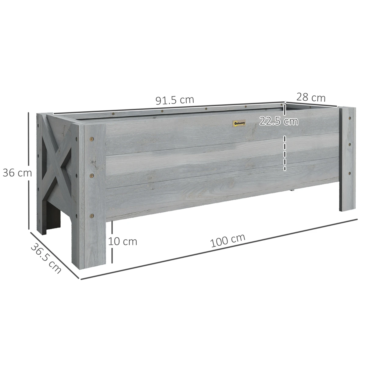 Outsunny Outsunny Raised Bed Planter 100x36.5x36cm Drainage Garden - Planters