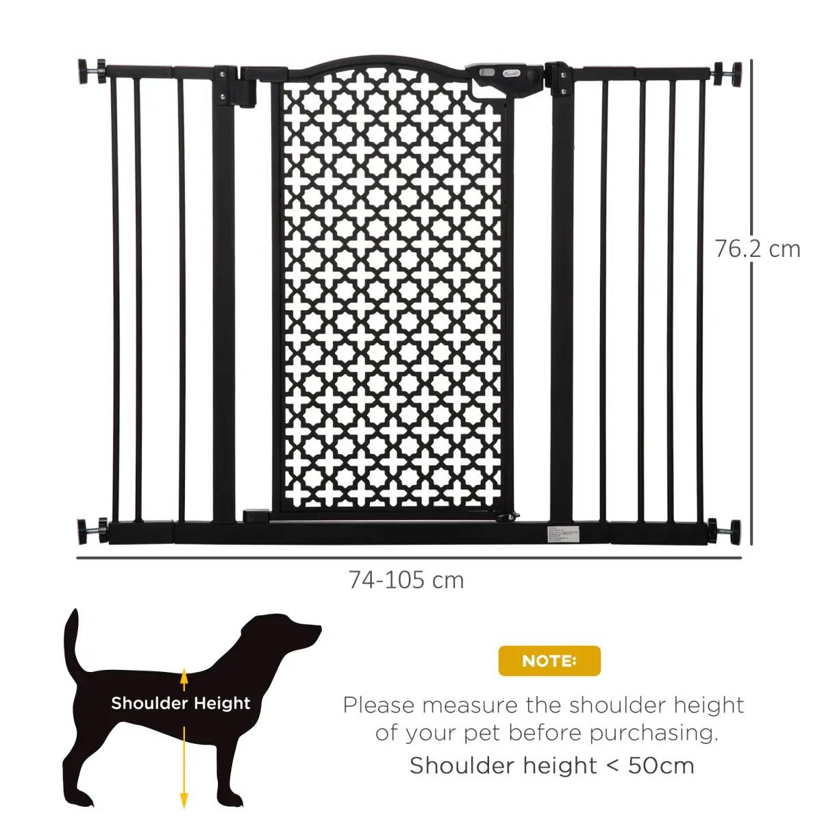 Unbranded 74-105 cm Pet Safety Gate Pressure Fit Stair with Double Locking, Black Pawhut - Pet Gate