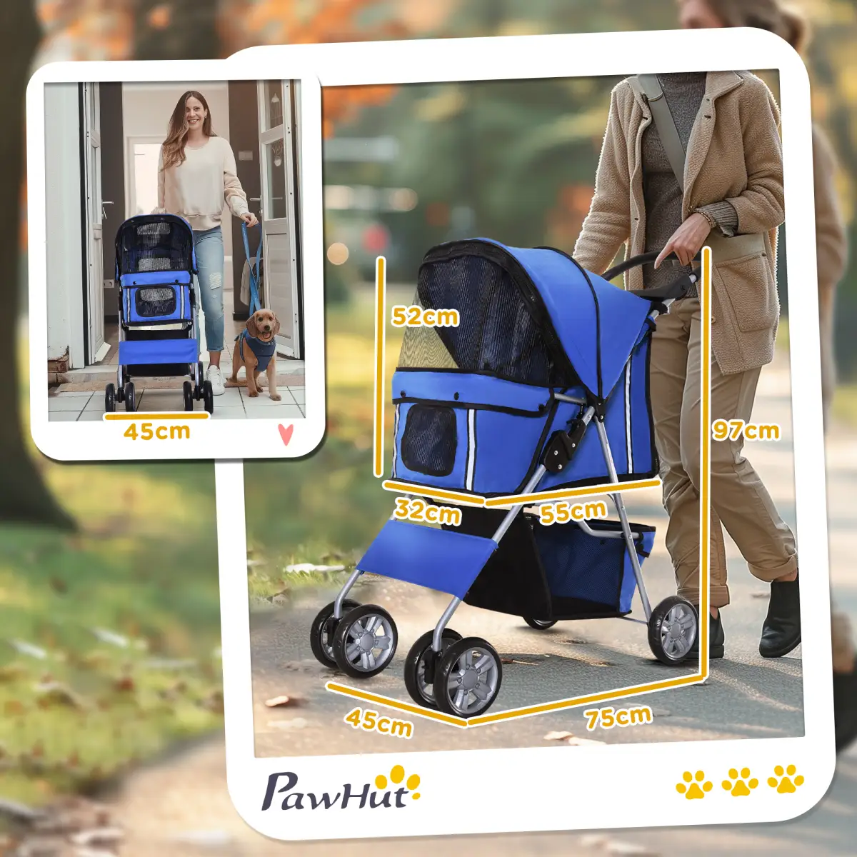 Pawhut Pet Stroller Cat Dog Jogger Puppy Pushchair Travel Cart Carrier Walk 4 Wheels - Pet Carrier