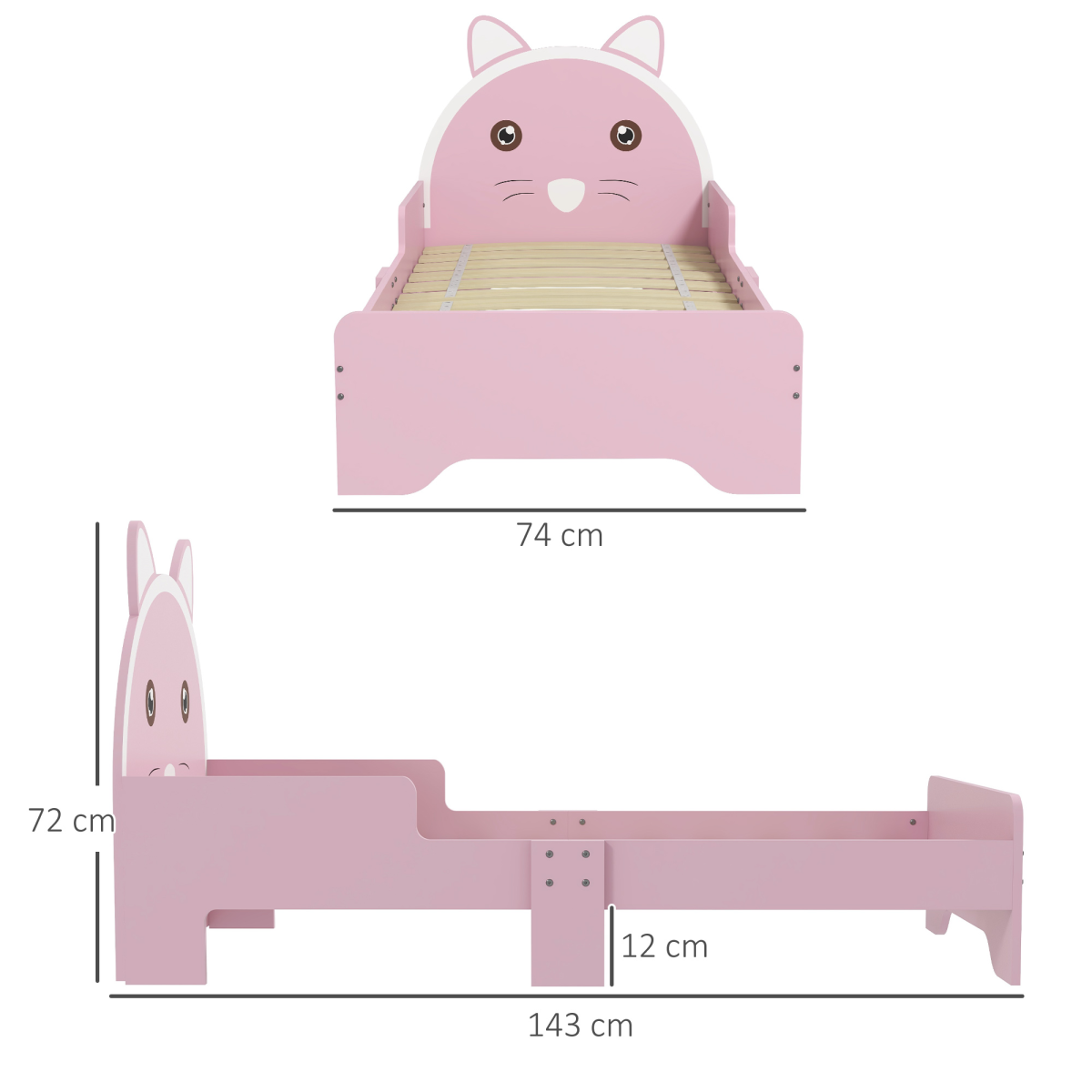 ZONEKIZ Toddler Bed Frame Cat Design Kids Bed with Guardrails - Pink - from ZONEKIZ
