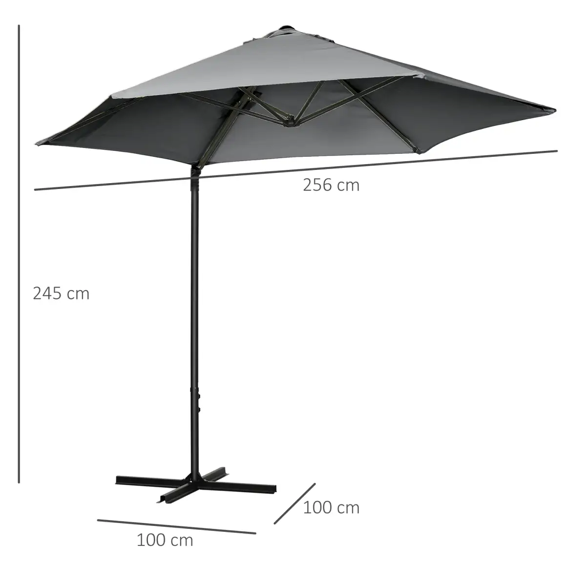 Outsunny 2.5M Garden Cantilever Parasol W/ 360 Rotation and Cross Base, Dark Grey - Parasol