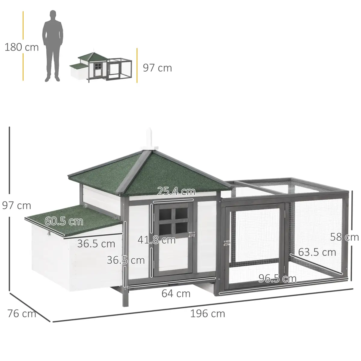 Pawhut Chicken Coop Small Animal Pet Cage w/ Nesting Box Outdoor Run Backyard Wooden - Chicken Coop