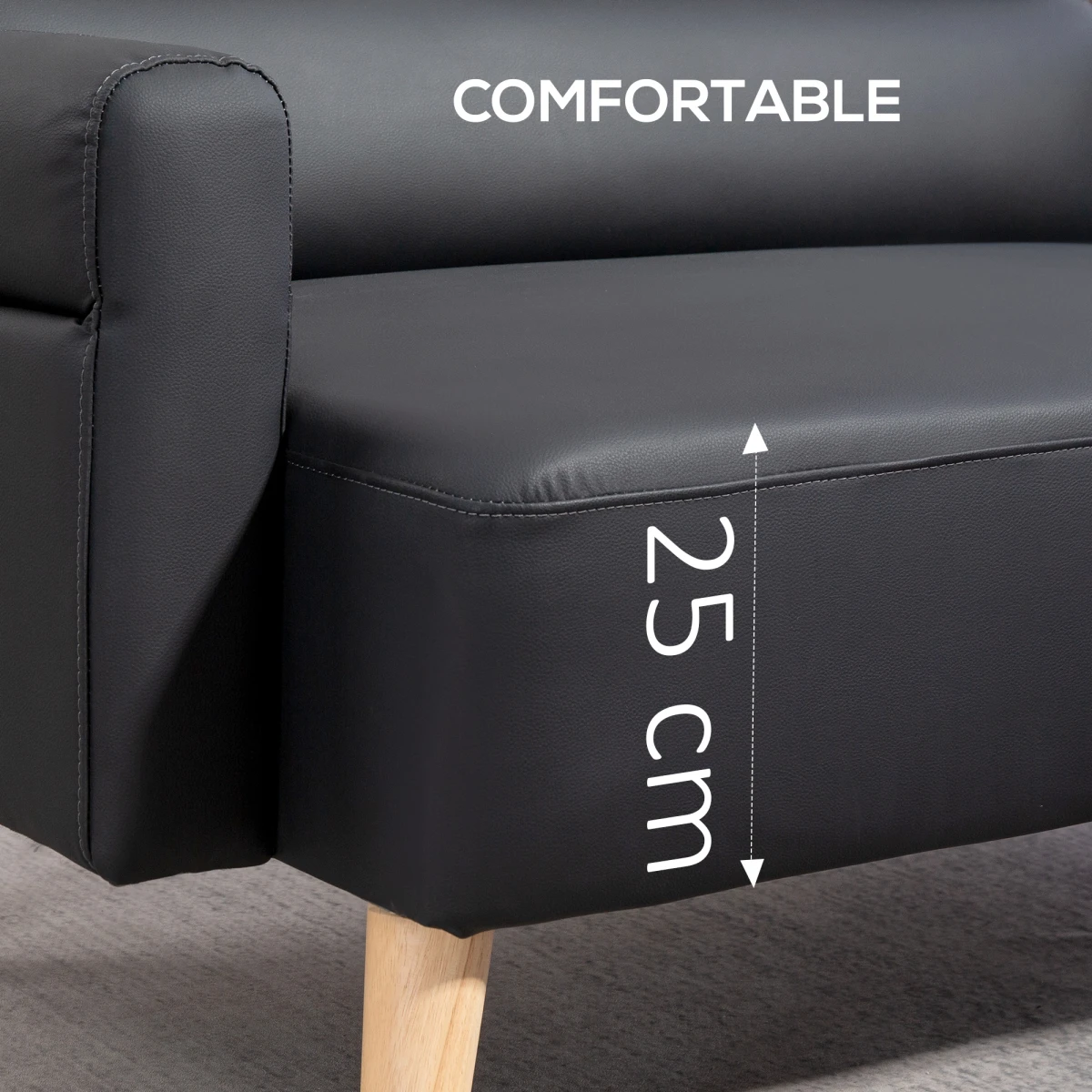 HOMCOM 2 Seater Sofa Compact Faux Leather For Small Spaces - Sofa