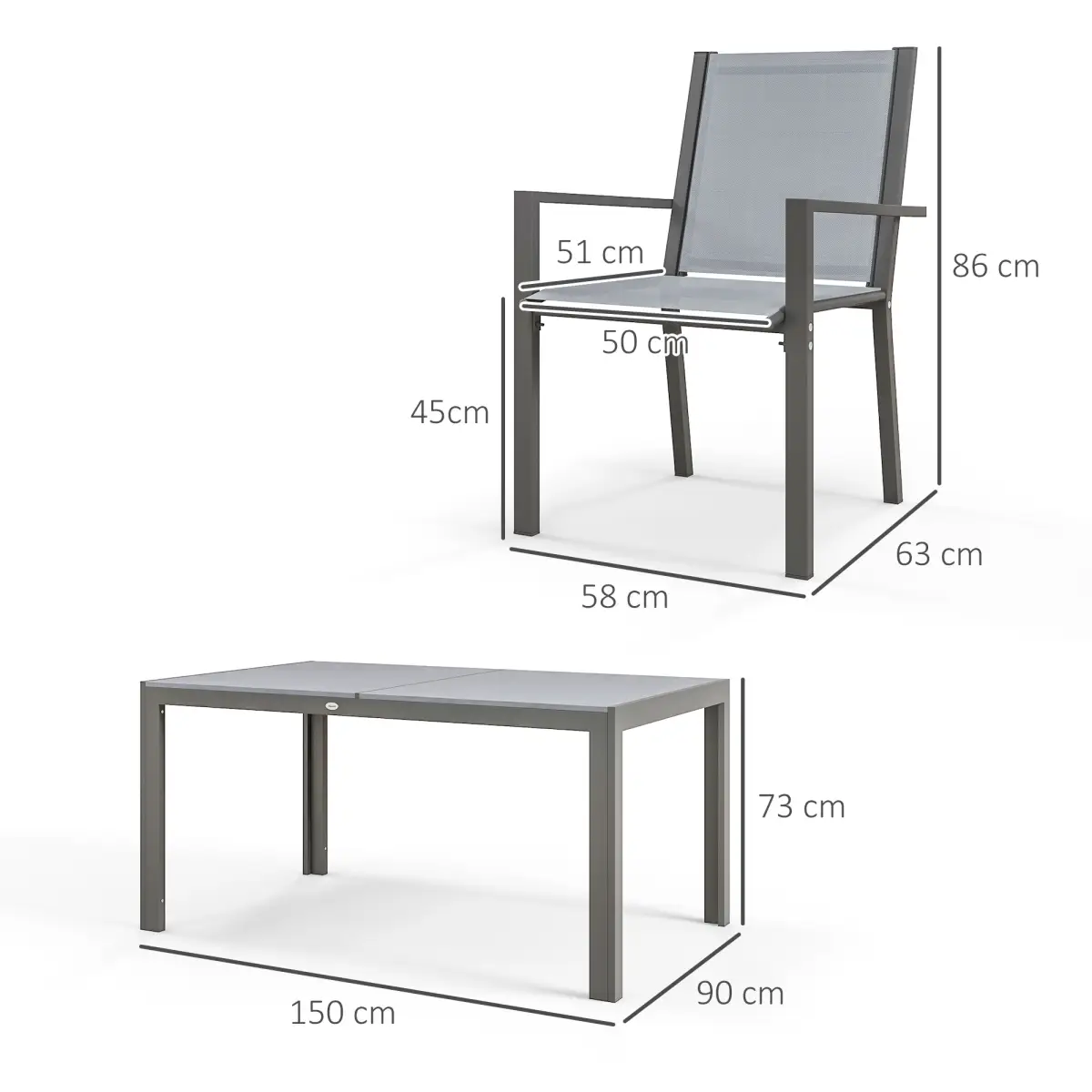 Outsunny Outsunny 7 PCs Garden Dining Set, Wood-plastic Composite Table & 6 Chairs, Grey - Garden Set