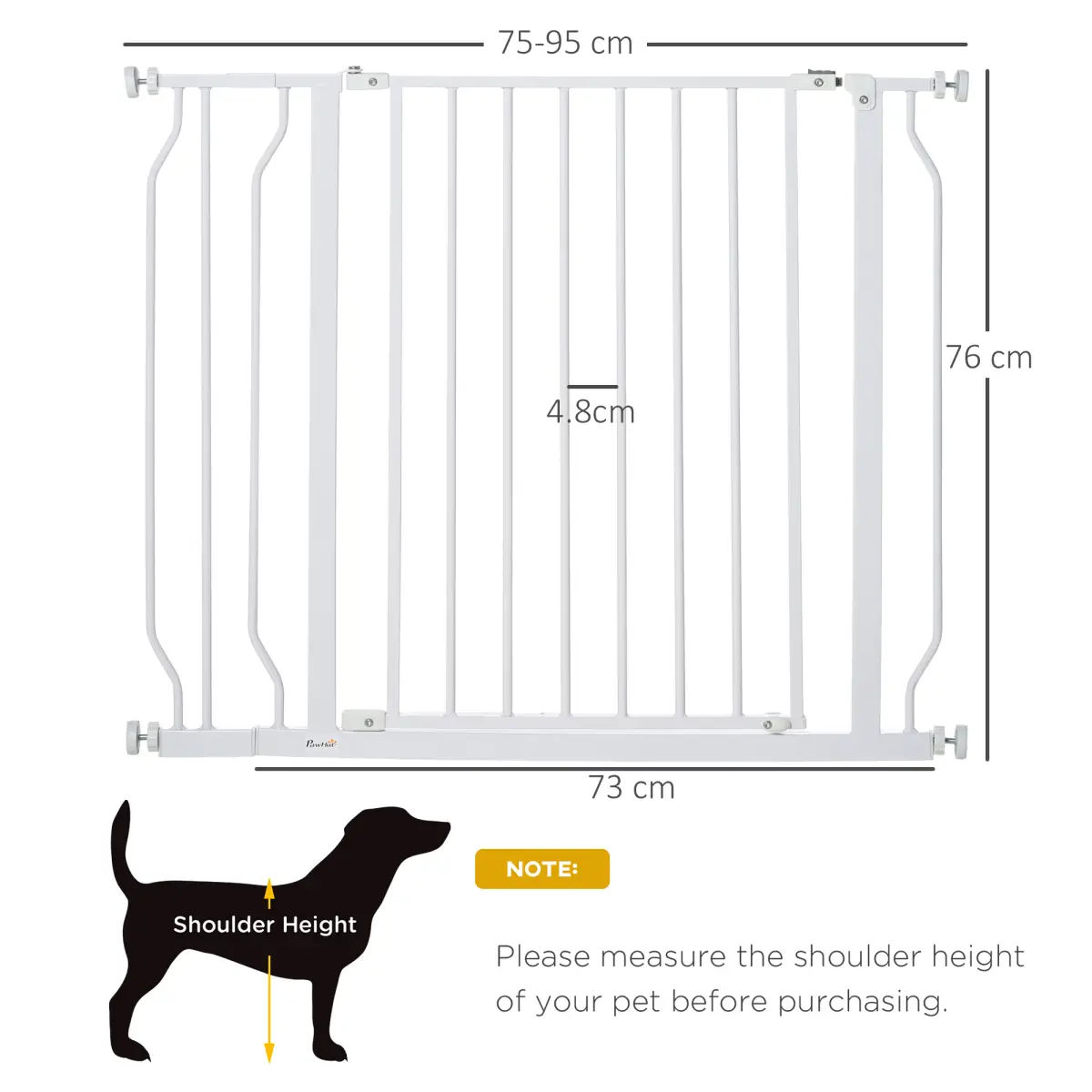 PawHut PawHut Dog Gate Wide Stair Gate with Door Pressure Fit, 75-95W cm, White - Pet Gate