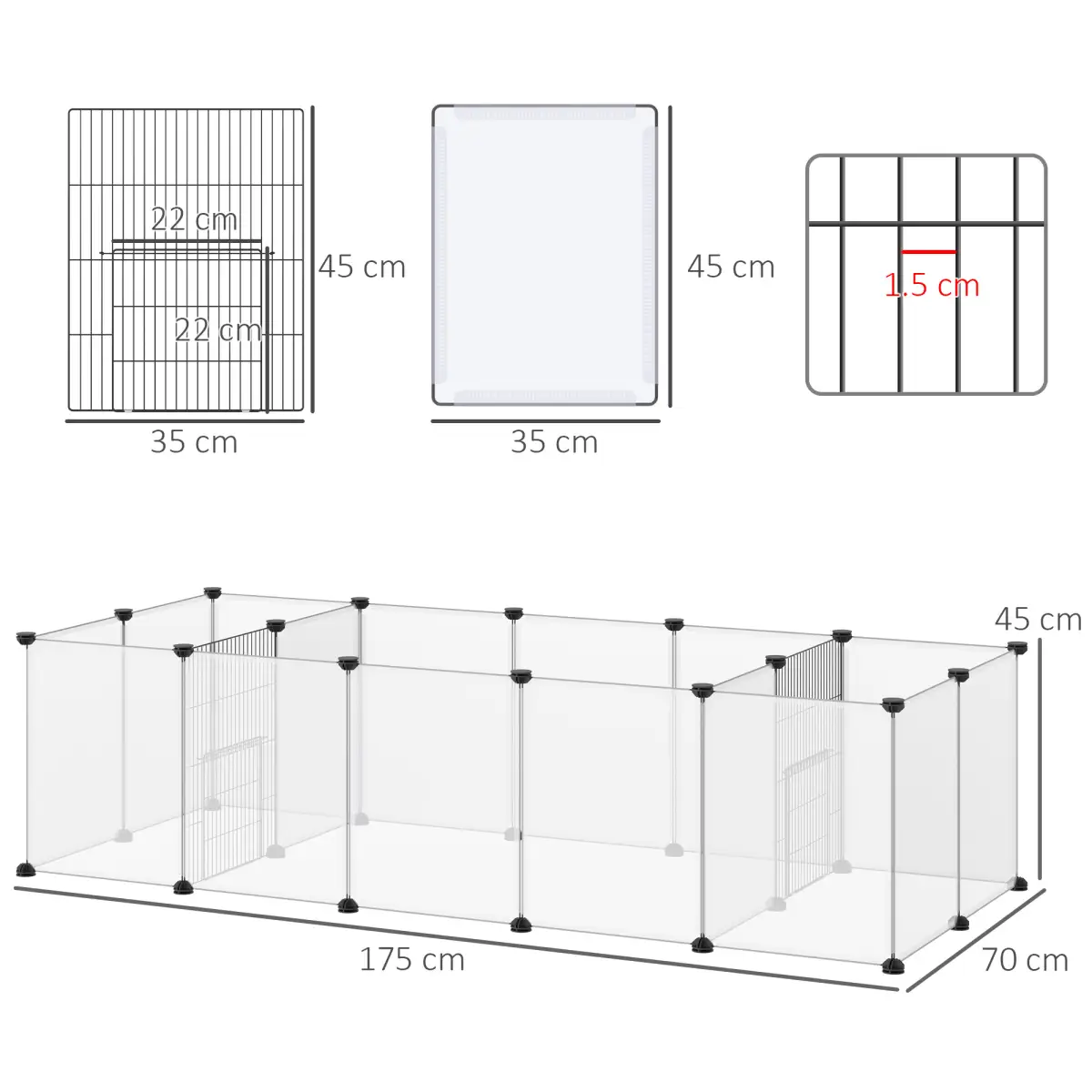 PawHut Pet Playpen, 18 Panels DIY Small Animal Cage for Guinea Pigs Hedgehogs - Pet Playpen