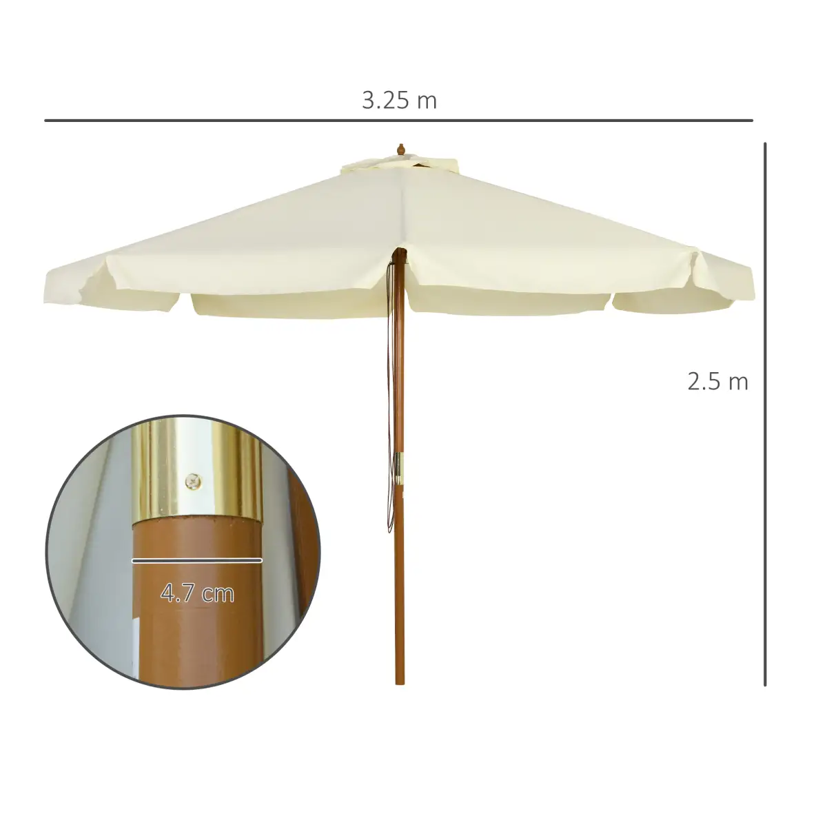 Outsunny Outsunny Garden Parasol Patio Umbrella with Ruffles and Wooden Pole Beige - Parasol