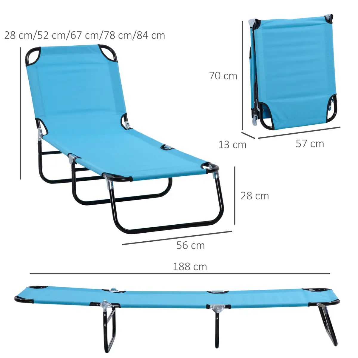 Outsunny Outsunny Reclining Lawn Chaise Lounge Folding Chair Adjustable Backrest, Blue - Sun Lounger