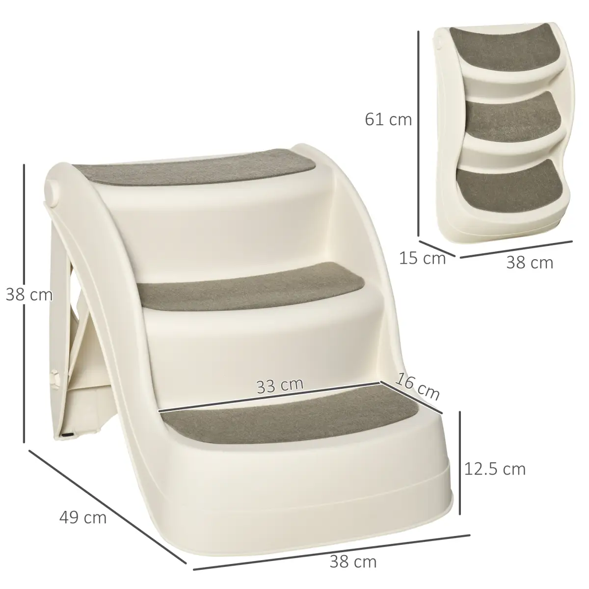 Pawhut Portable Dog Steps Non-slip Pet Stairs 3-Step Design for High Beds Sofas, Cream - Dog Steps