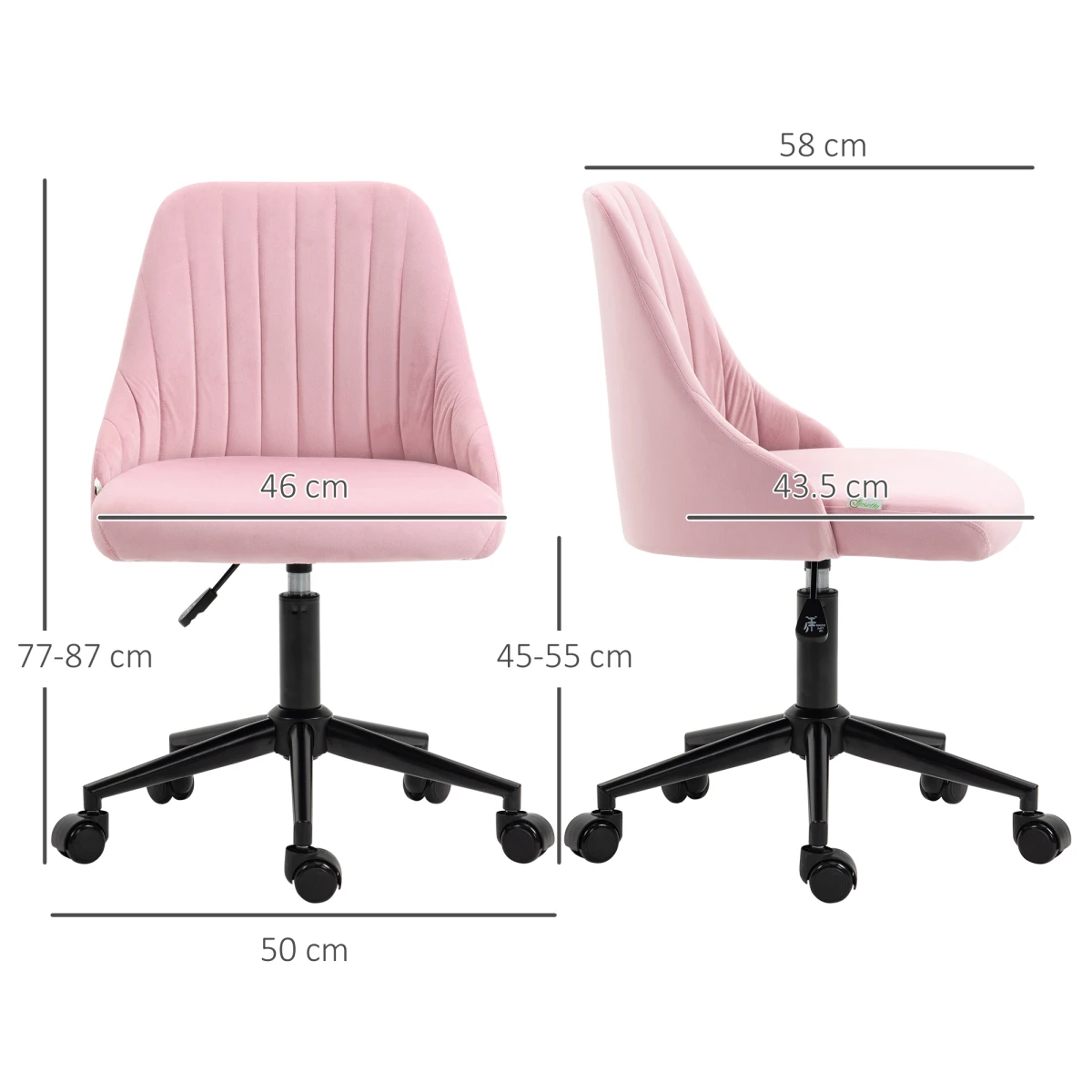 Vinsetto Velvet Chair 77-87 Adjustable Pink Work by Vinsetto