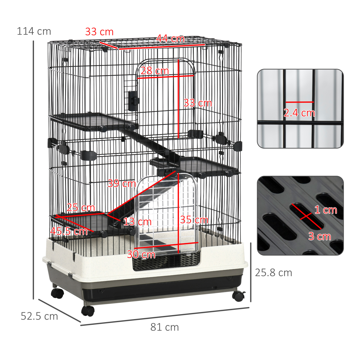 3 Tier Small Animal Cage Pet Play House for Rabbits Ferret Chinchilla W/ Ramp - from PawHut