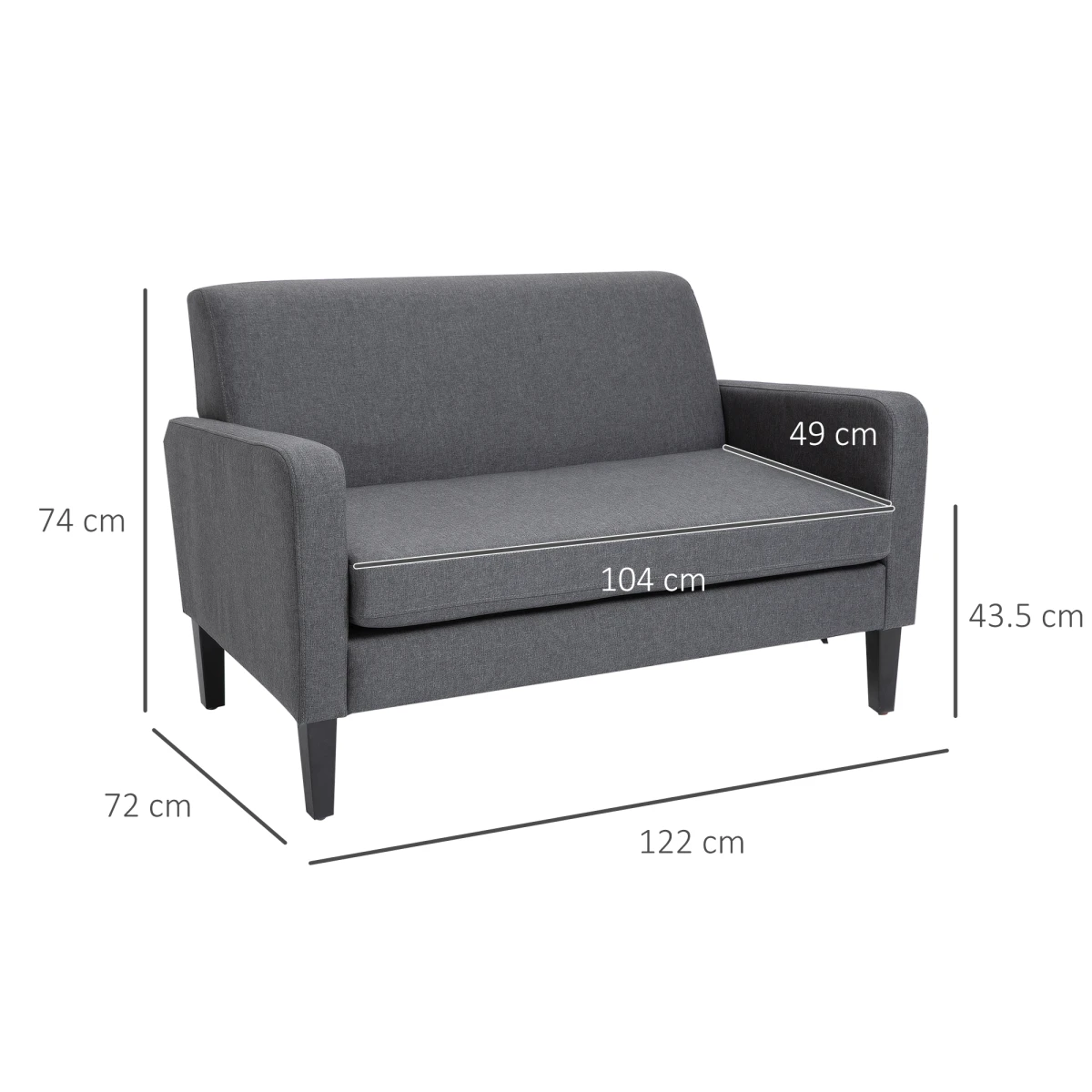 HOMCOM Linen Modern Curved Loveseat 2 Seat Thick Cushions Home Use - Sofa