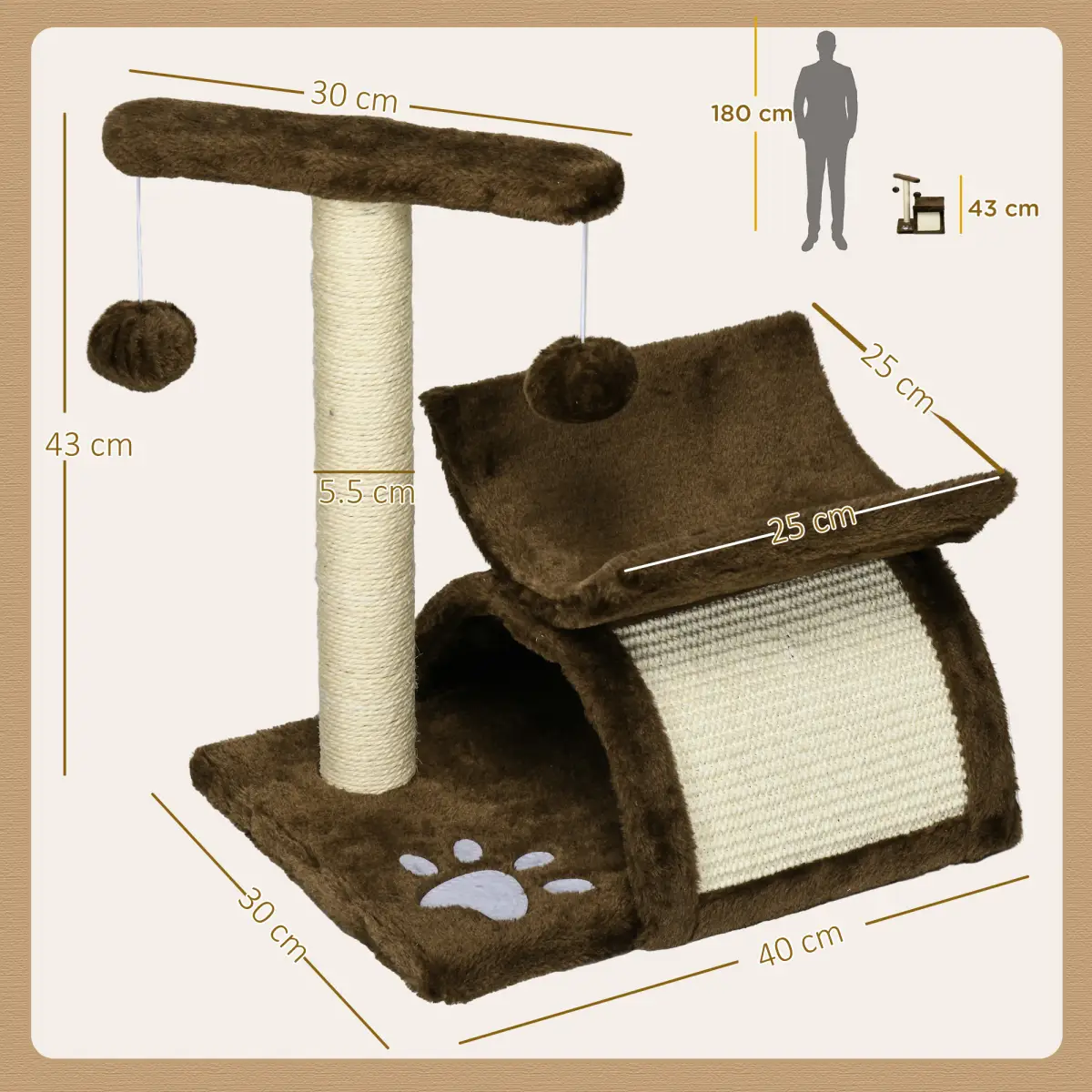 Pawhut Cat Tree Plush Scratcher Kitty Activity Play Center Top Bar Tunnel Dangling Ball - Cat Tree