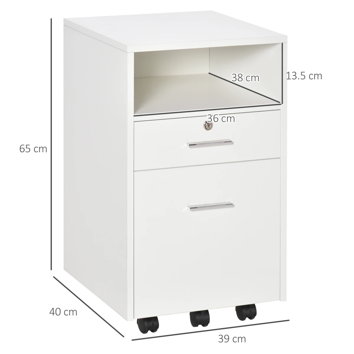 Unbranded Vinsetto Compact Lockable Mobile File Cabinet With Open Shelf And Five Casters For Home Office - Filing Cabinet