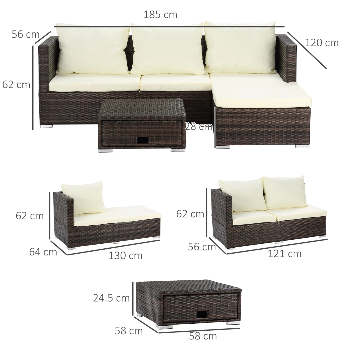 Top Rattan Sofa Set 4-Seater With Storage Patio by Outsunny