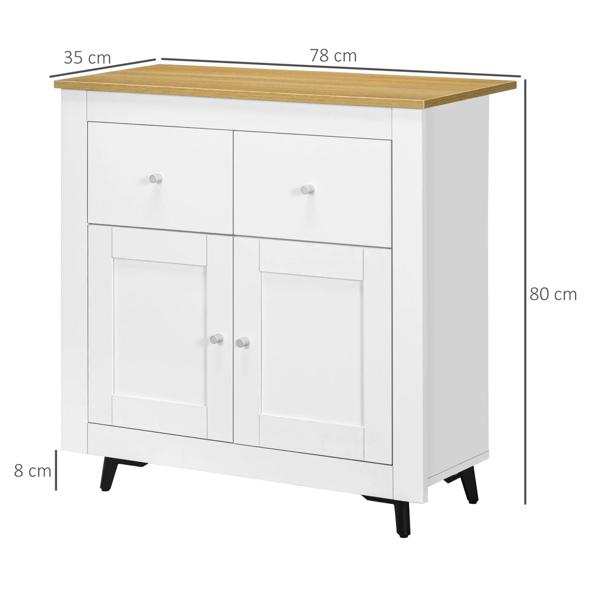 Premium White Sideboard Storage Cabinet Standard Wood Top Two Drawers Hallway Use by HOMCOM