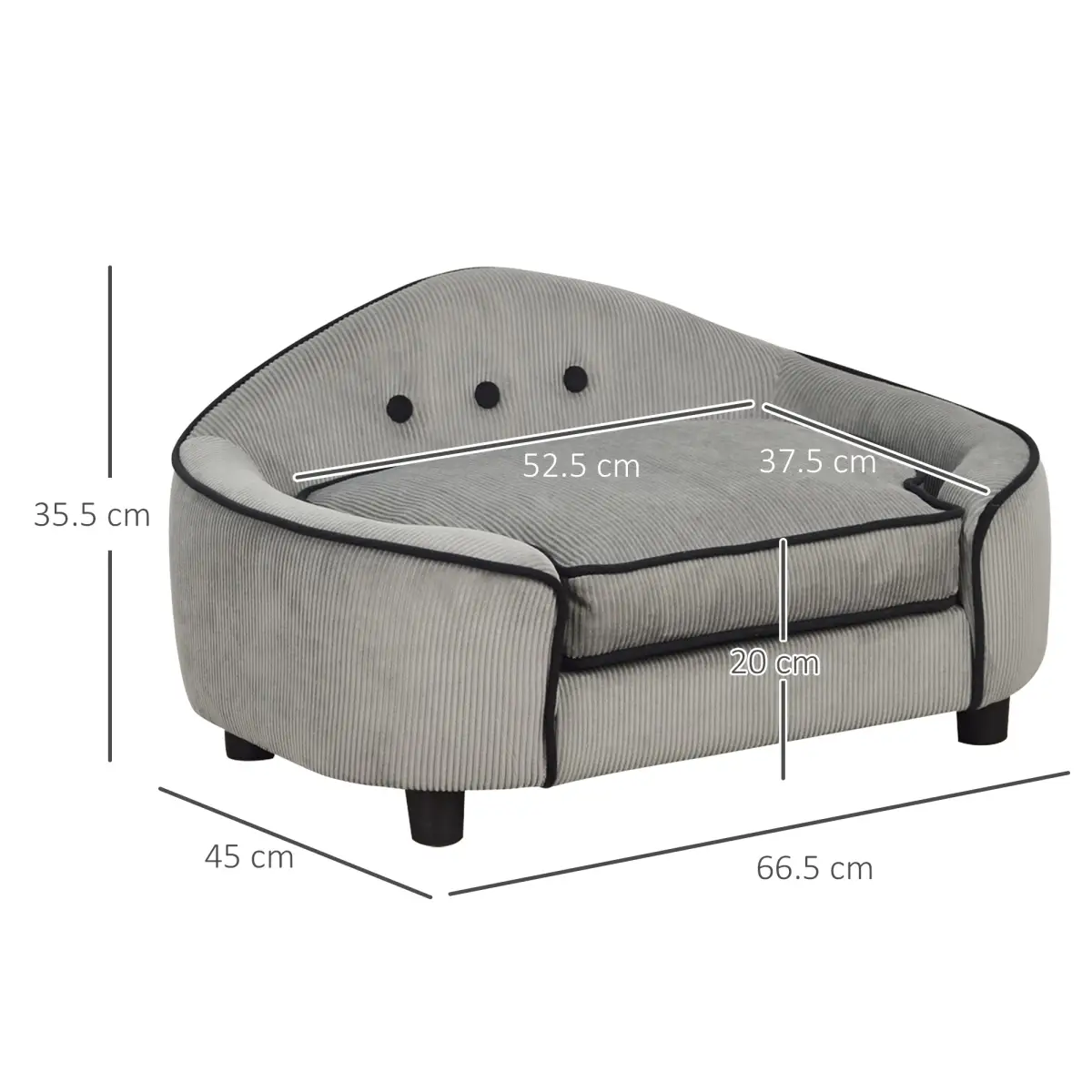 PawHut Dog Sofa Bed Pet Chair w/ Sponge Padded Cushion for XS and S Size Dogs - Grey - Dog Beds