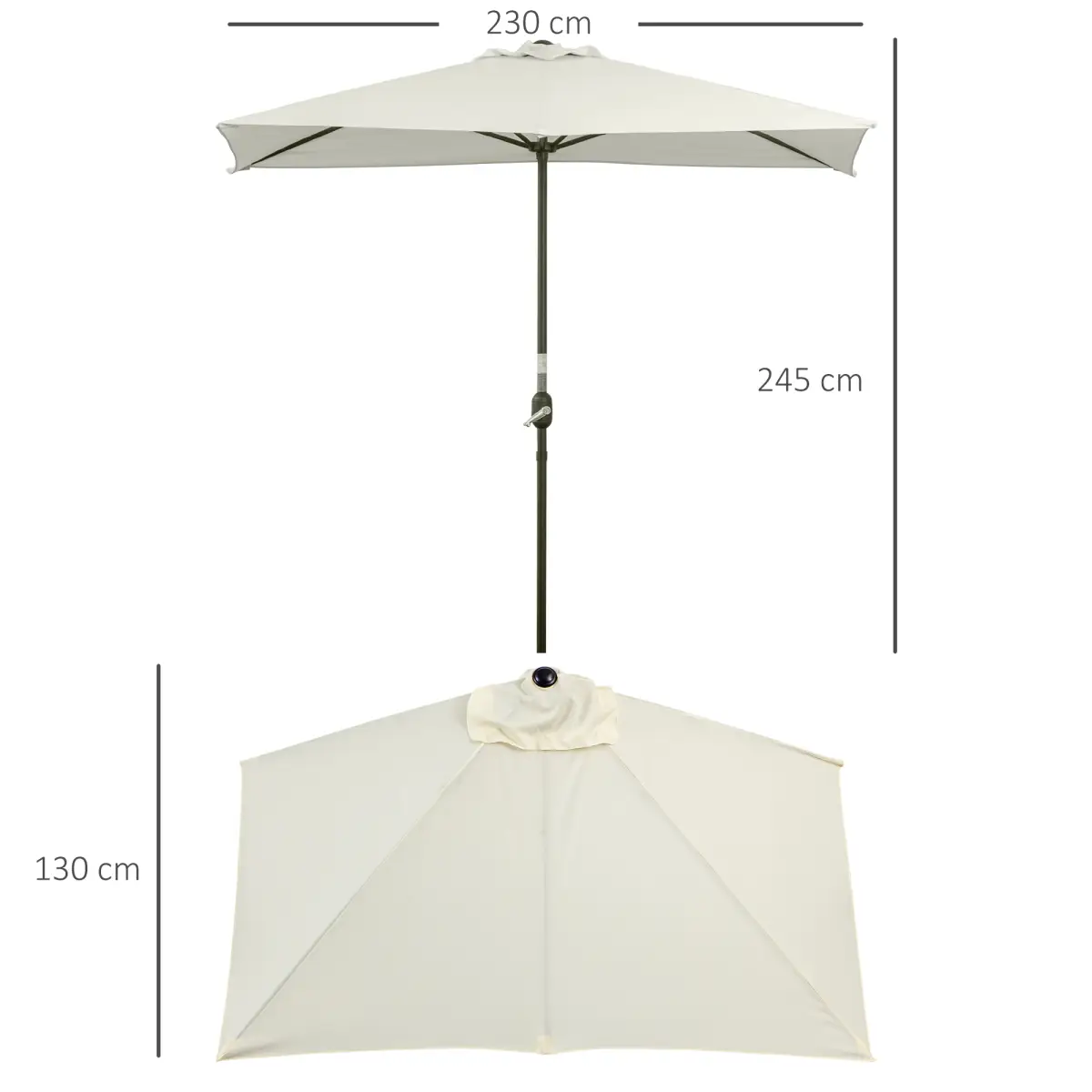 Unbranded 2.3m Garden Balcony Half Round Umbrella Metal Parasol Umbrella Beige Outsunny - Parasol