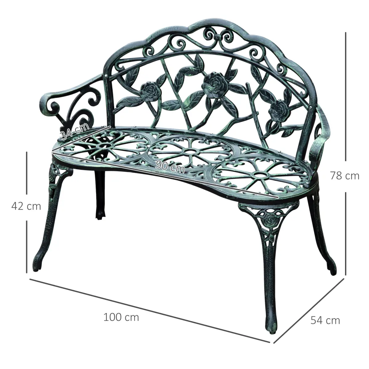 Outsunny Cast Aluminum Garden Bench Patio Chair - Garden Chairs