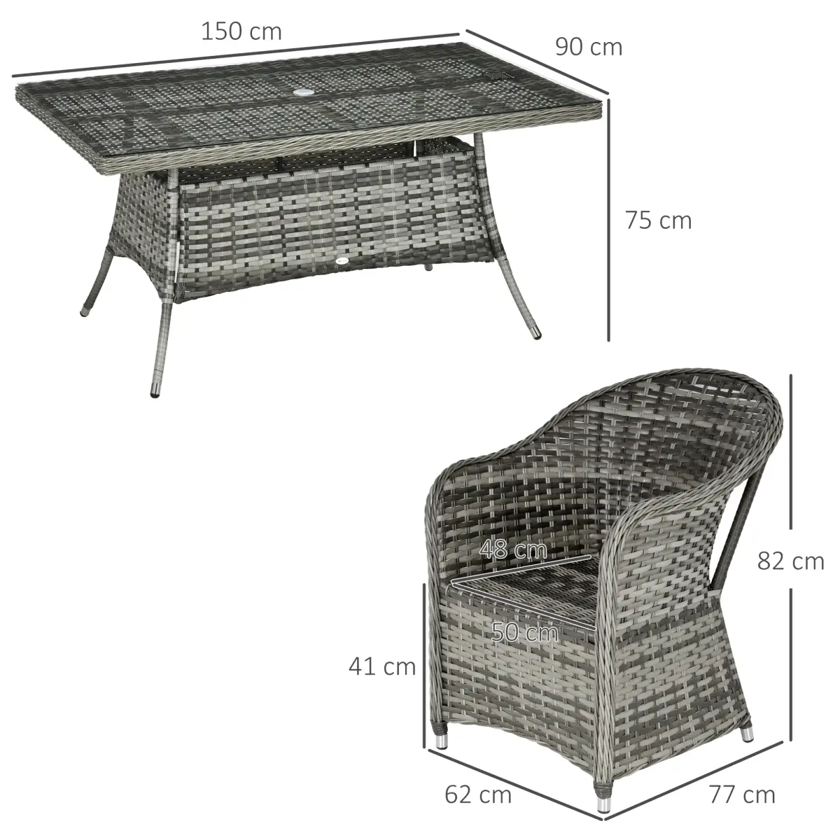 Outsunny Outsunny 7 Pieces Rattan Dining Sets w/ Tempered Glass Umbrella Hole Table - Garden Set