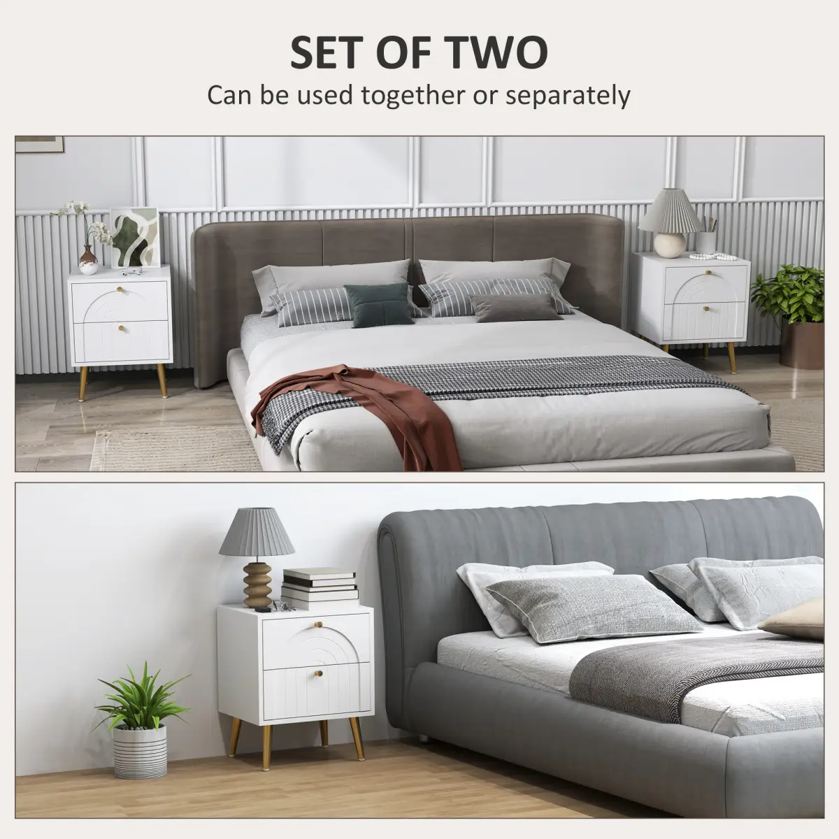 HOMCOM HOMCOM 2-Piece Bedside Tables Set with 2 Drawers for Bedroom, White - Bedside Table