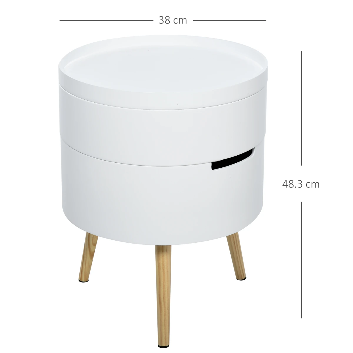 HOMCOM Premium White Circular Side Table Dia 16In Height 20In Removable Top Tray Dual Storage Nightstand And Coffee Table - Coffee Table