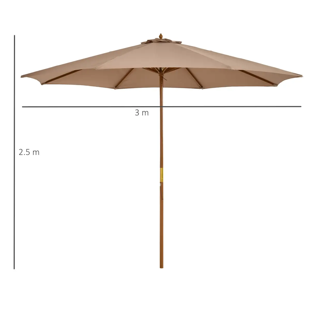 Outsunny Outsunny 3(m) Wooden Garden Parasol Sun Shade Outdoor Umbrella Canopy Khaki - Parasol