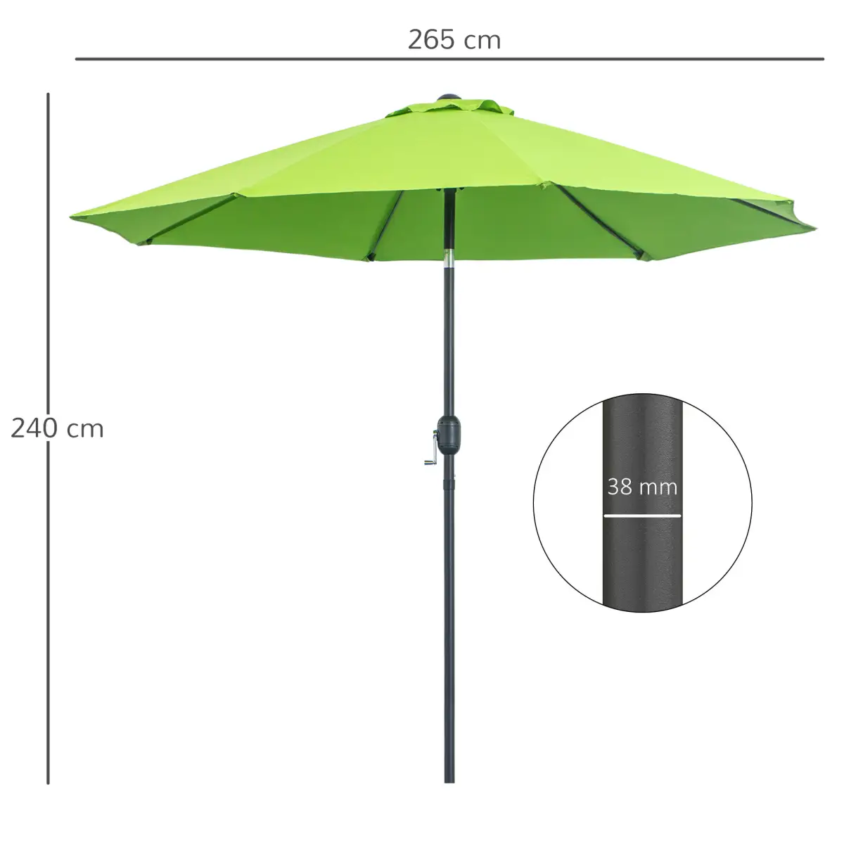 Outsunny 2.7M Patio Sun Umbrella Parasol Tilt Canopy Aluminium Light Green - Parasol