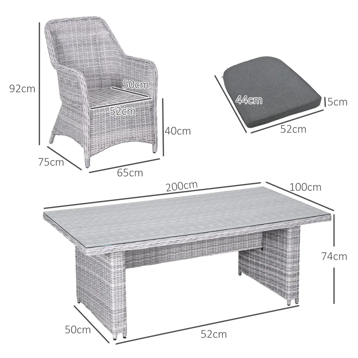 Outsunny 7 PCS Patio PE Rattan Wicker Dining Table Set Furniture w/ Tempered Glass - Garden Set