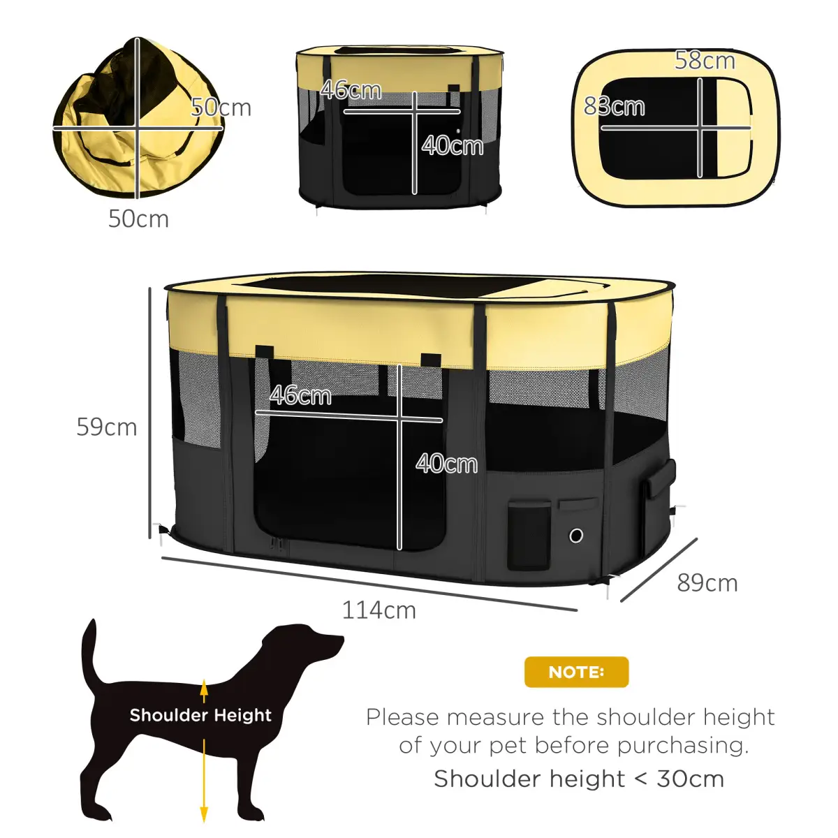 PawHut PawHut Portable Dog Pen for Puppies, Rabbits, Kittens, Guinea Pigs - Yellow - Pet Playpen