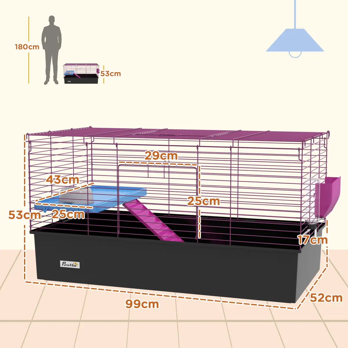PawHut PawHut Small Animal Cage, Rabbit Guinea Pig Hutch, Pet Playhouse, Black - Pet Cage