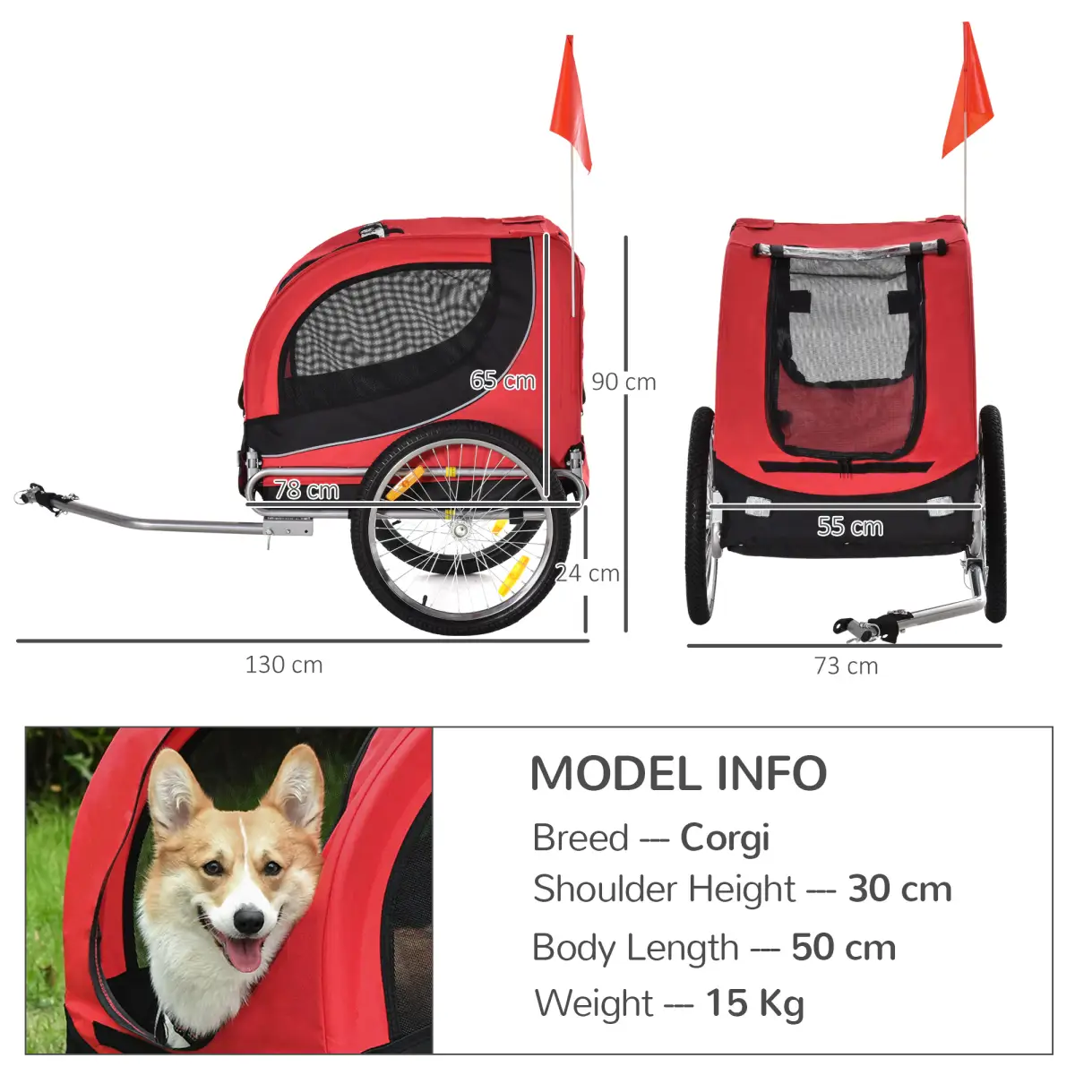 Pawhut Dog Bike Trailer Pet Cat Carrier for Small Medium Puppy Travel Black and Red - Pet Carrier