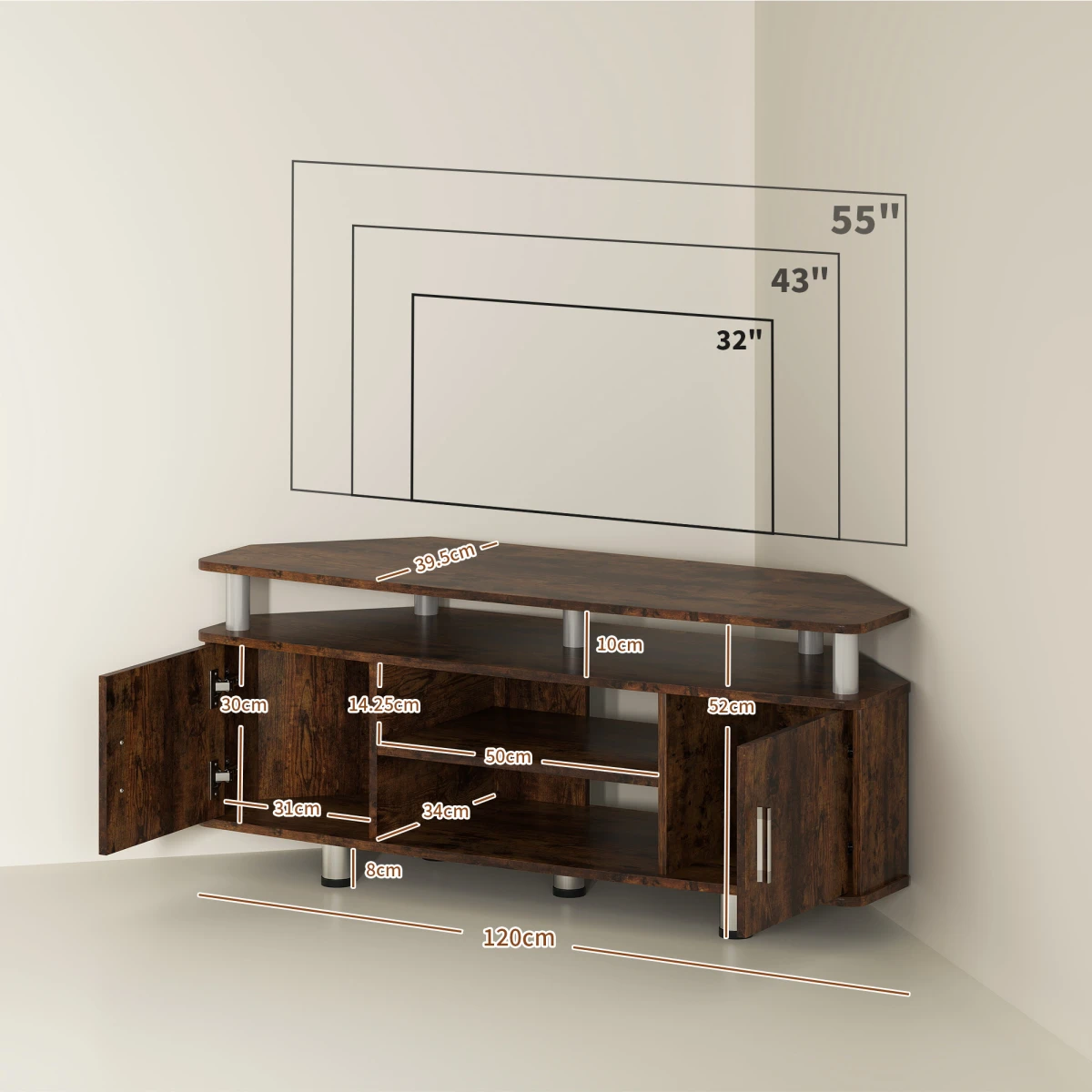HOMCOM TV Unit Cabinet 120cm Length Storage Living Room by HOMCOM