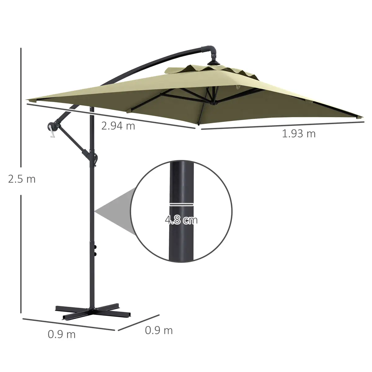 Outsunny Outsunny 3 m Cantilever Parasol with Cross Base, Crank Handle, 6 Ribs, Beige - Parasol
