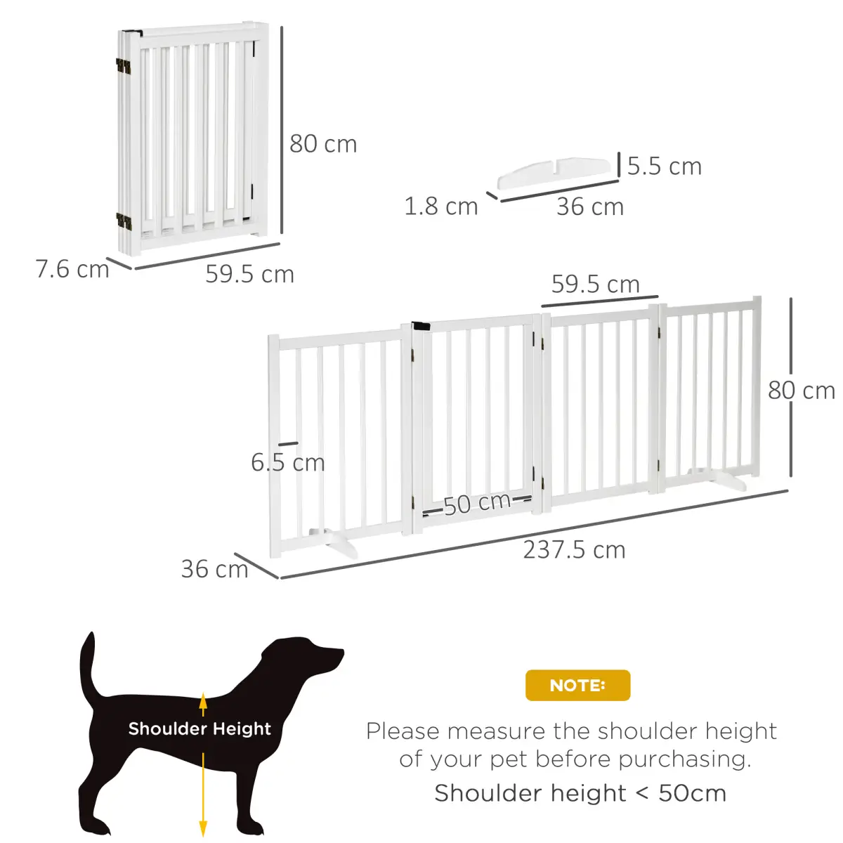Unbranded Freestanding Pet Gate w/ 2 Support Feet for Doorways Stairs White Pawhut - Pet Gate