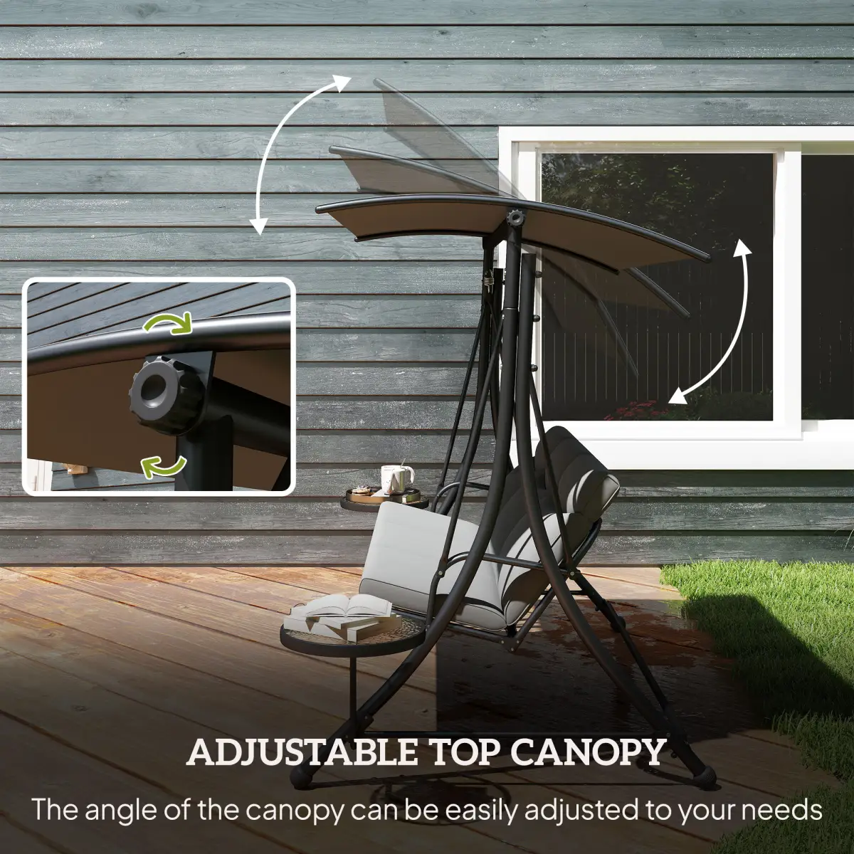 Outsunny Outsunny 3 Seat Garden Swing Chair Steel w/ Adjustable Canopy and Coffee Tables - Hammocks