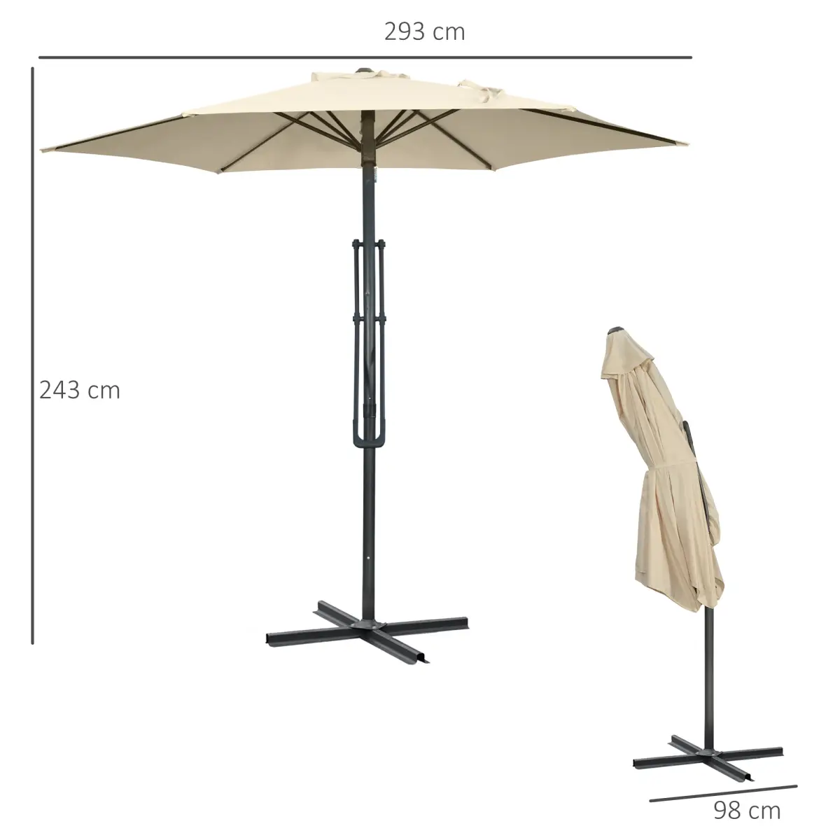 Outsunny Outsunny 3m Cantilever Parasol with Easy Lever Crank Handle 6 Metal Ribs White - Parasol