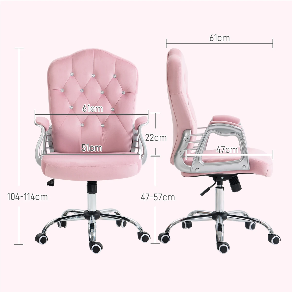 Vinsetto Vinsetto Home Office Chair 47 to 57 cm Height and Tilt Adjustment Velvet Upholstery with Diamonds for Home Office - Office Chair