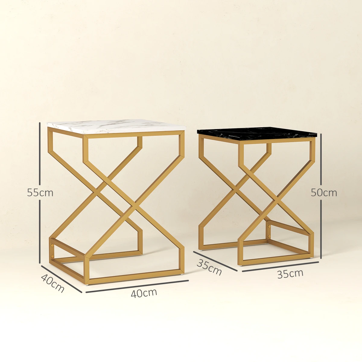 HOMCOM HOMCOM Nest Of Tables Two Piece Set Marble Effect Tops Gold Tone Steel Frame For Living Room - Coffee Table
