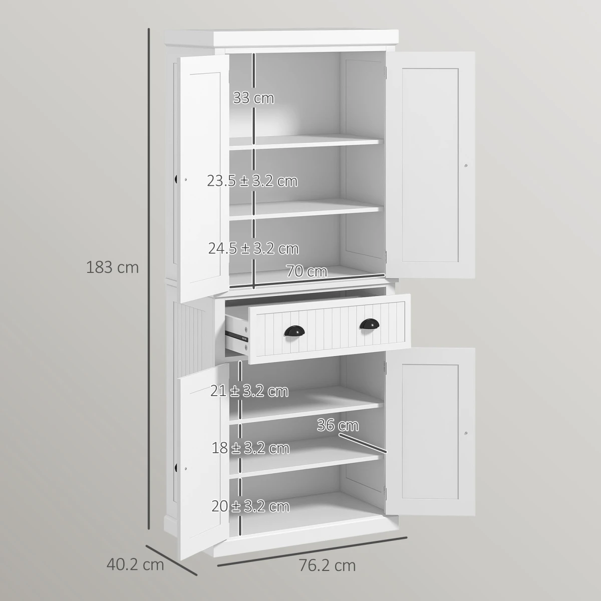 HOMCOM White Freestanding Cabinet 72x30 Drawers Kitchen - Sideboard